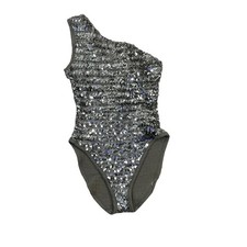 Wolff Fording Girl's Size 10C Prestige Silver Leotard Sequin One Arm Burlesque