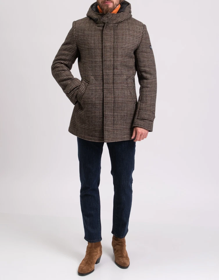 RRP €364 YES ZEE URBAN CHIC Flannel Coat Size S Wool Blend Plaid Hooded - Image 2 of 4