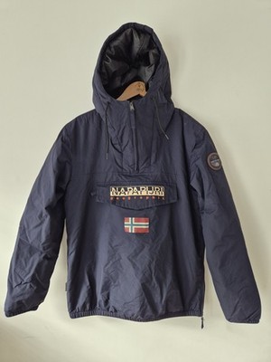 Napapijri Geographic Rainforest Jacket Size M Blue Pullover Hooded Outdoor