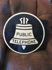 VINTAGE DOUBLE SIDED 24" PUBLIC TELEPHONE SIGN WITH FLANGE