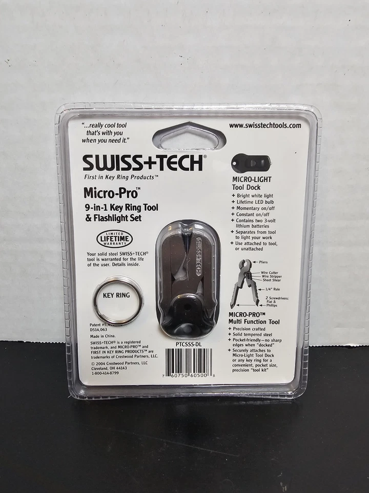 Swiss Tech Micro Pro 9 In 1 Key Chain Tool And Flashlight Set 2004 Micro Tool - Image 2 of 2