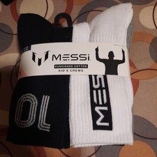 Messi Kids large world cup FIFA star Crew Socks, 6-Pack, sz 4-10 black grey