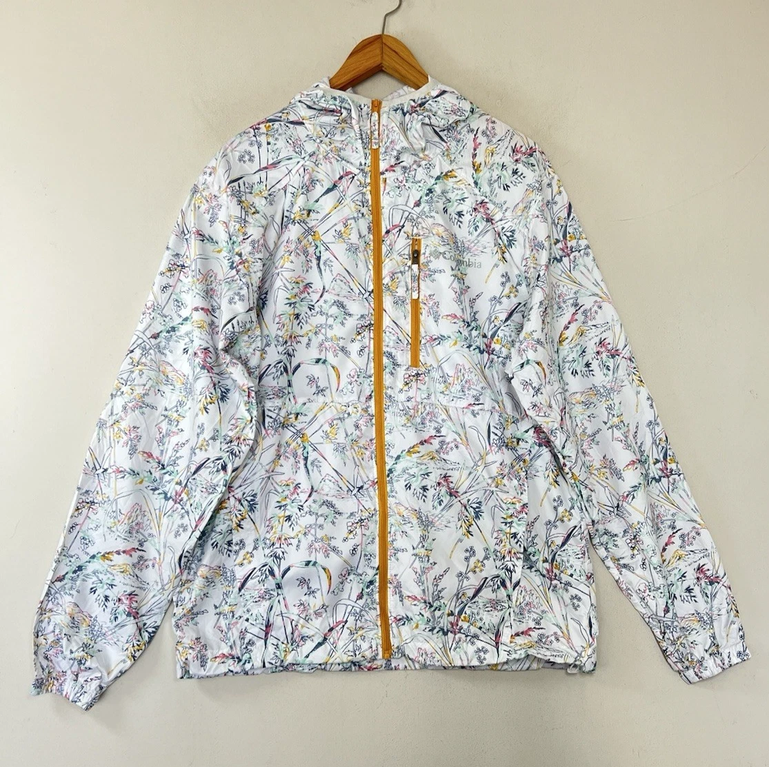 Columbia Floral Windbreaker Jacket Medium Hooded Lightweight packable