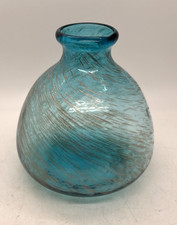 Vintage Glass Aqua / Turquoise Transparent Vase With Gold Spiral Streaks