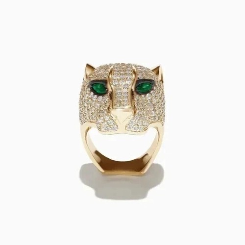 14K Yellow Gold Plated Silver 3Ct Round Simulated Diamond Panther Edition Ring - Picture 2 of 7