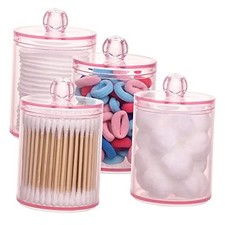 4 pcs Qtips Holder Bathroom Container, 10 OZ Apothecary Jar, Pink Pink 10oz 4