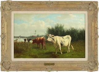 Cattle in a Landscape Antique Oil Painting by William Frederick Hulk (1852–1922)