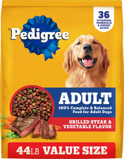 Pedigree Adult Dog Food 44lb Grilled Steak & Vegetable Kibble Dry Complete Nutri 1.57 per pound