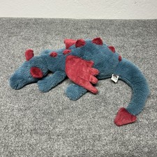 Jellycat Large Blue Teal Red "Dexter The Dragon" 26 Laying Plush Silky Soft