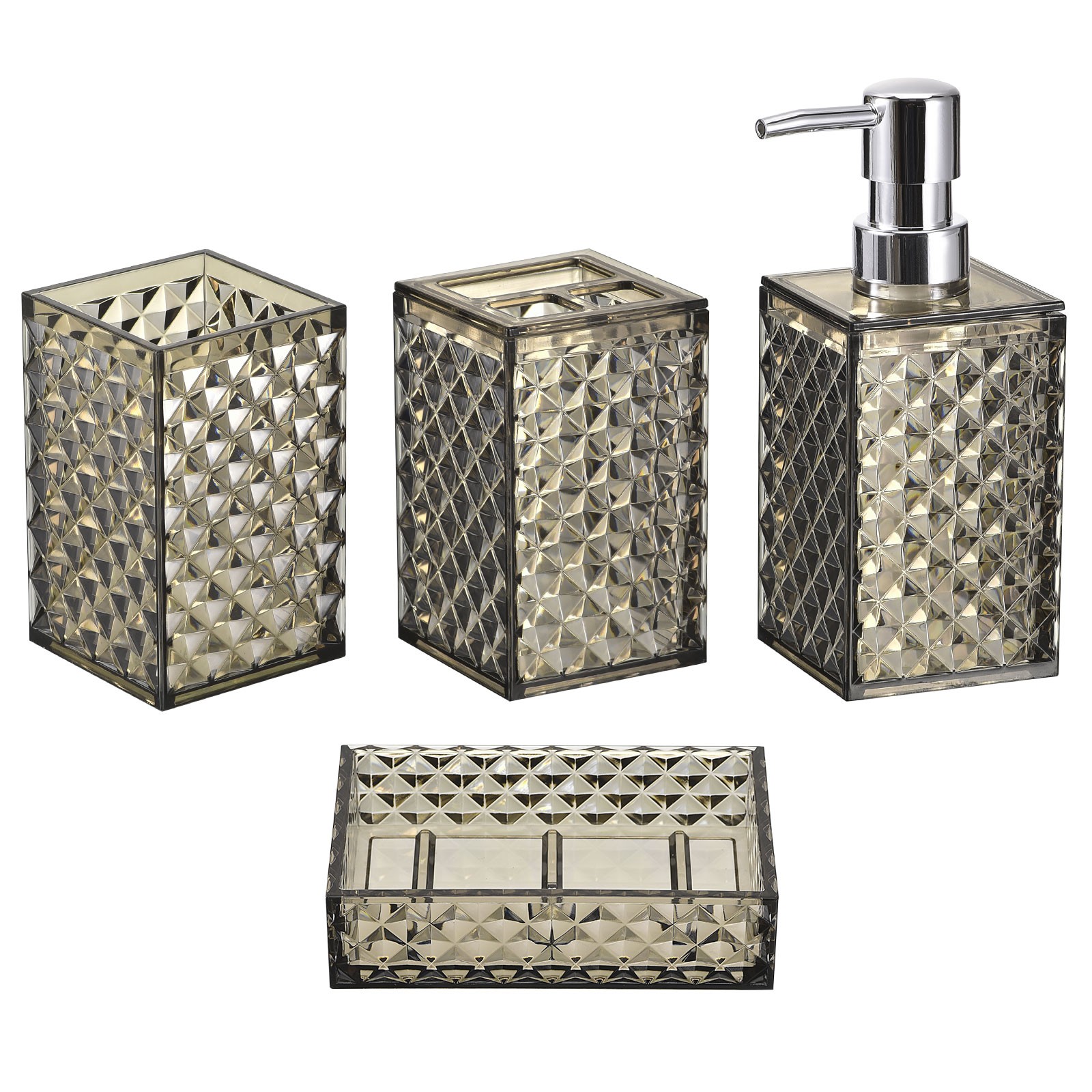 4 Pack Bathroom Accessories Set, PS Soap Dispenser and Tooth