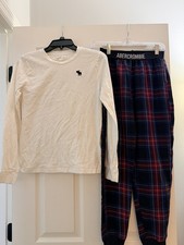 Abercrombie Kids 2 Piece buffalo Plaid Long Sleeve Pants Pajama Set youth 13/14