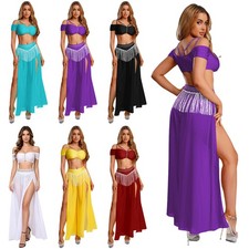 Women Skirt Party Belly Dance Costume Shiny Dress Dress Up Cosplay Ladies Adult