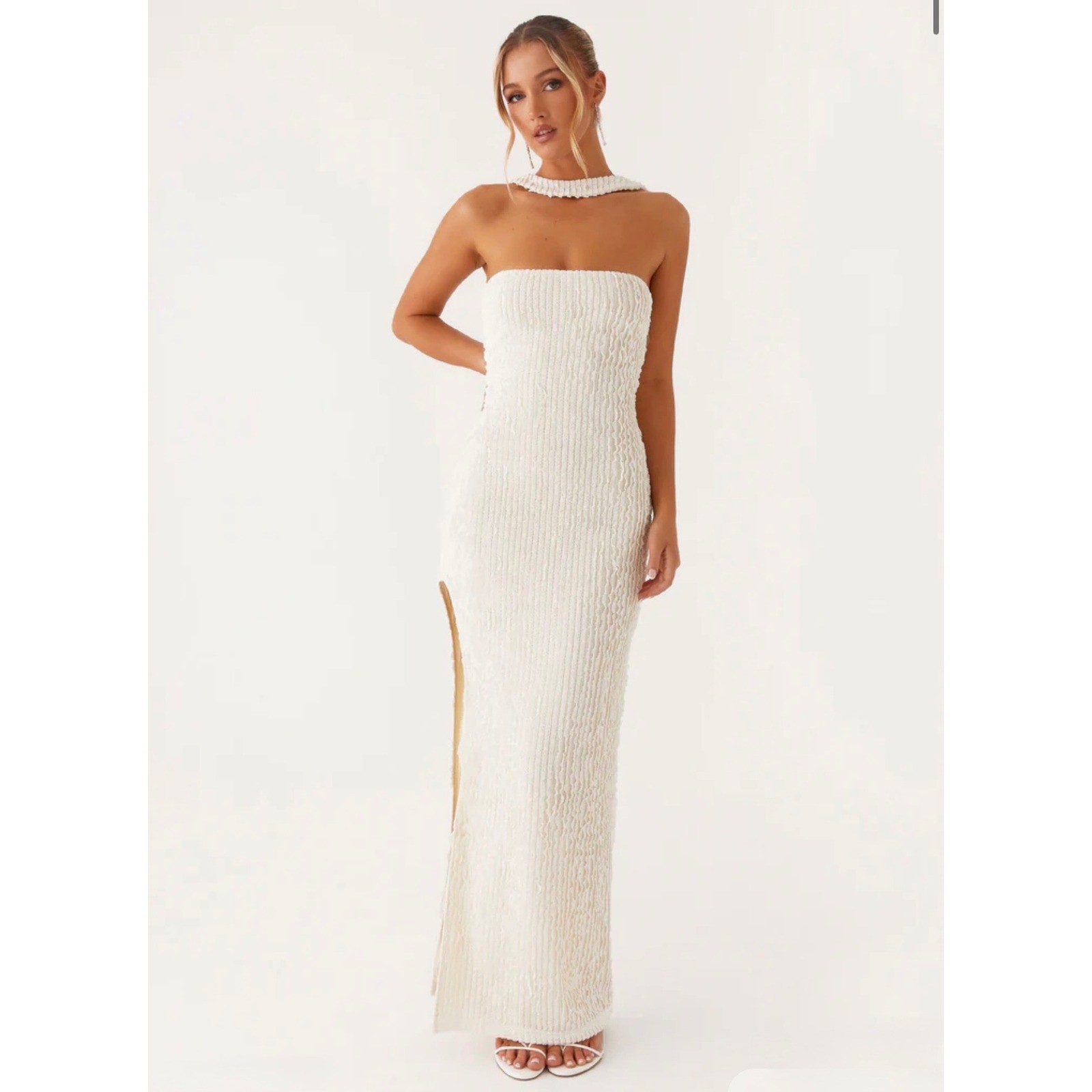 NWT Peppermayo Sadie Maxi Dress Ivory Textured Smocked Cowl Back Size US 12/2XL