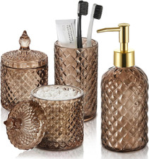 Brown Bathroom Accessories Set, 4 Pack Brown Bathroom Decor Accessory