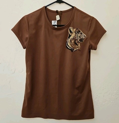 Vintage 70s Miss Shaheen California Hawaii Polyester Tiger Shirt Medium