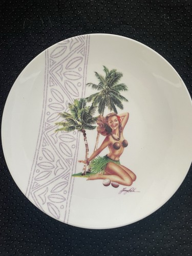 Hawaiian Hula Girl Decorative Collectible Plate with Palm Trees