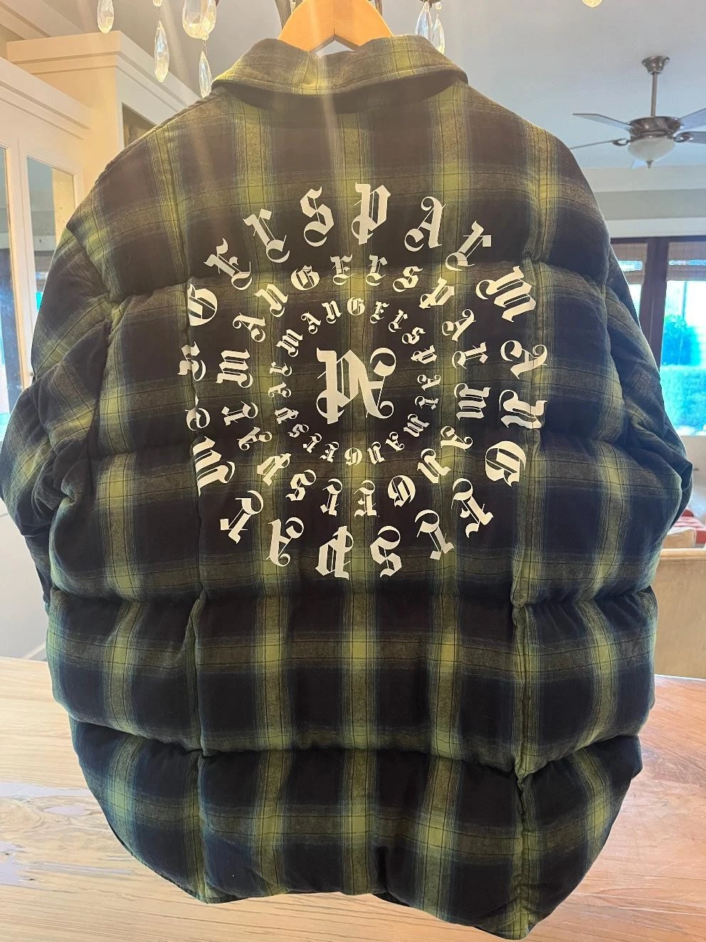 Men's Palm Angels Green Plaid Puffer Jacket Green Size M Excellent Button Front - product detail image 2