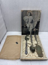 Jugendstil Besteck mit Box, Frankreich, 1890er, 3er Set, Silber Messing Antik
