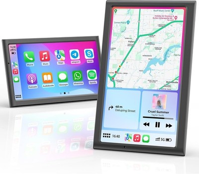 Krunia 7'' Wireless Portable 60FPS Car Play Screen for Apple CarPlay & Android Au