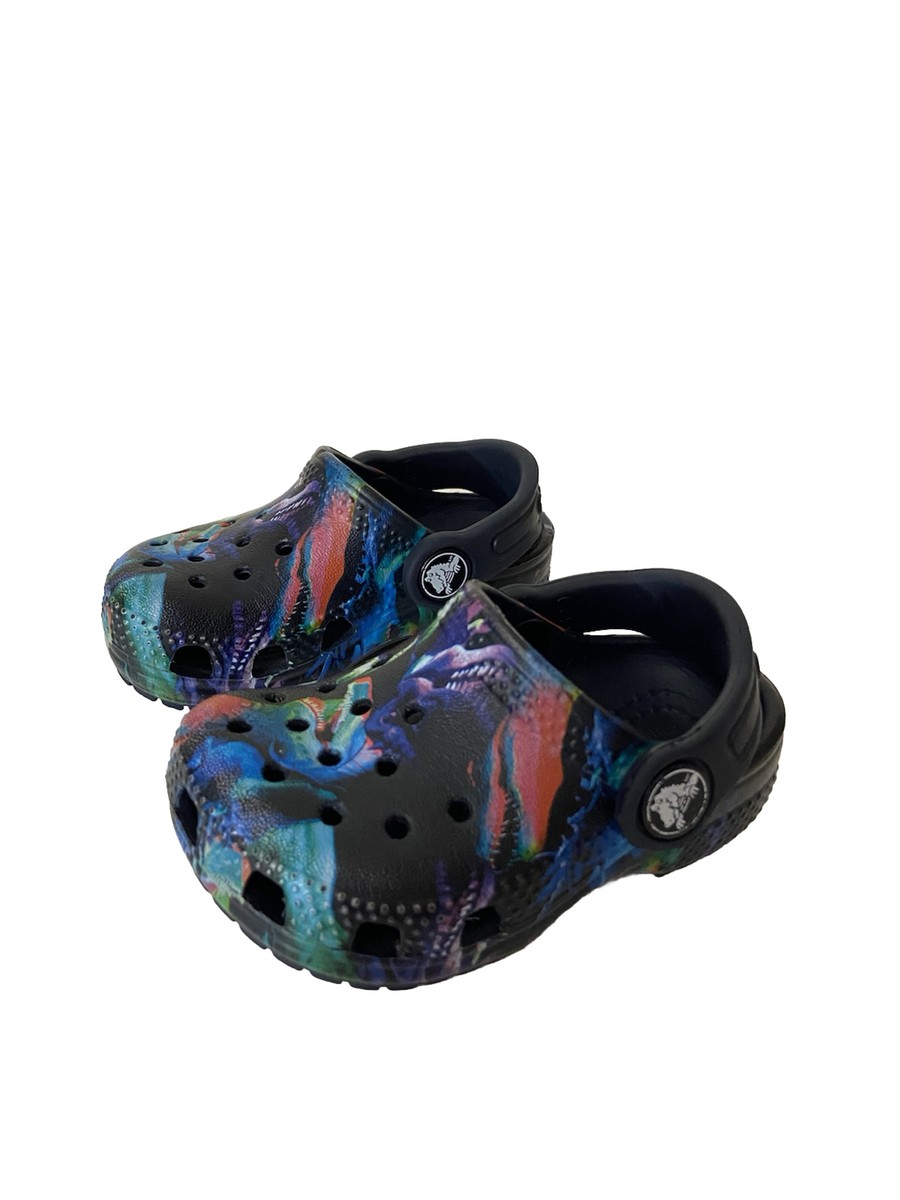Crocs Toddler Baby Boys Size C Dino Print Black Neon Dinosaur - Main Image