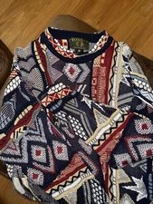 VTG Tosani Sweater Coogi-Style Canada 3D Knit 90s Colorful Biggie Sz M