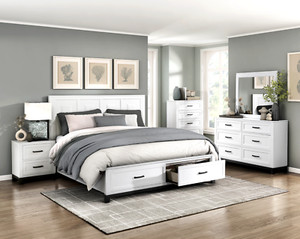 4 PC WHITE KING FOOTBOARD STORAGE BED NS DRESSER MIRROR BEDROOM FURNITURE SALE
