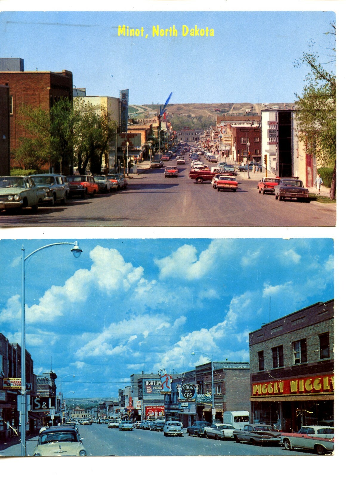 Busy Downtown Street SceneStoresMinotNorth DakotaVintage Postcard