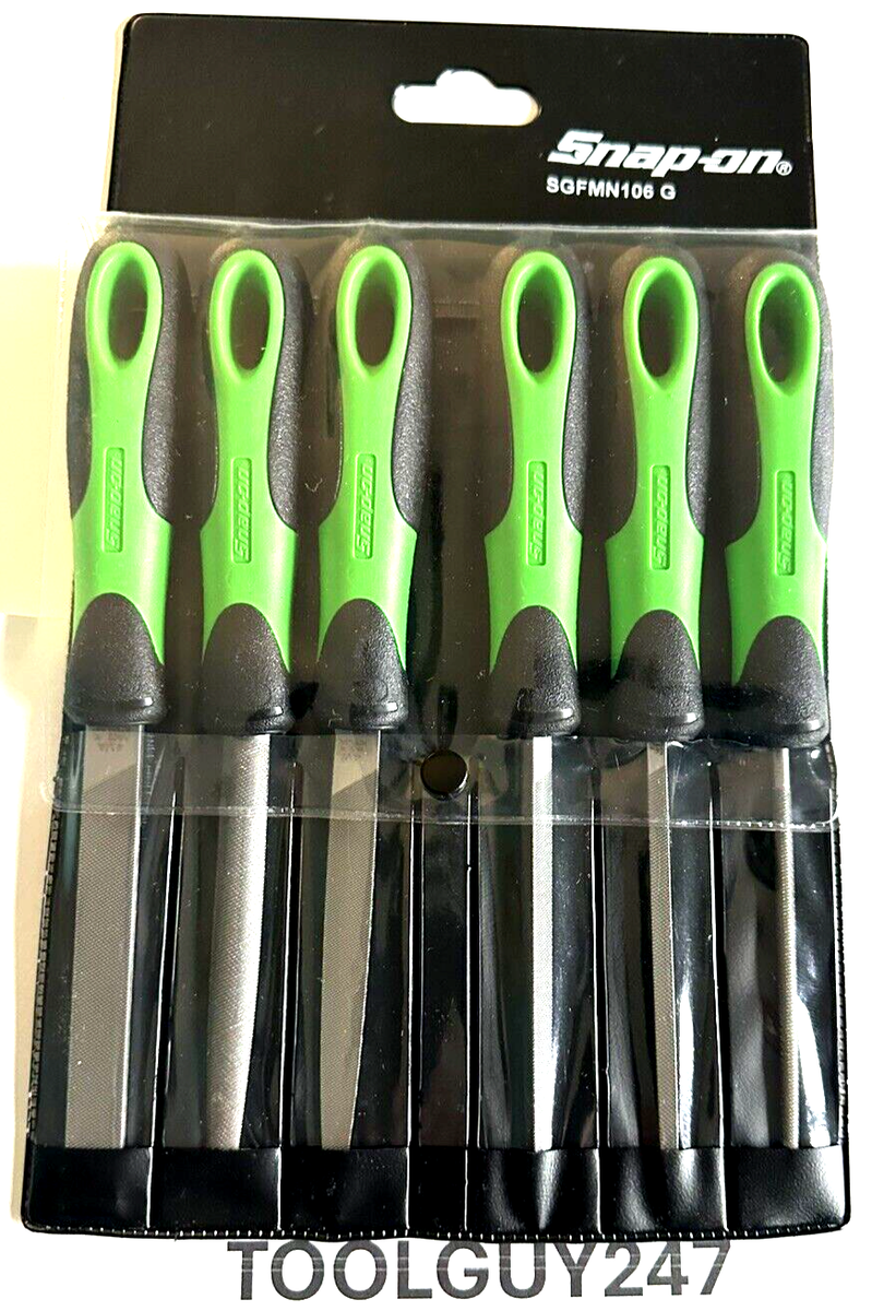 SNAP ON TOOLS 6Pc GREEN Soft Grip Handle Miniature File Set