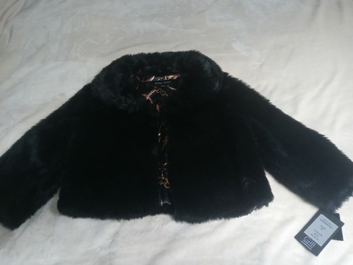 black rivet faux fur jacket
