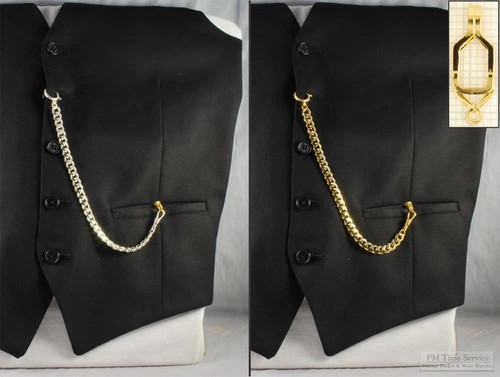Straight pocket watch chain w/ open-style belt clip; various finish options - Picture 9 of 29