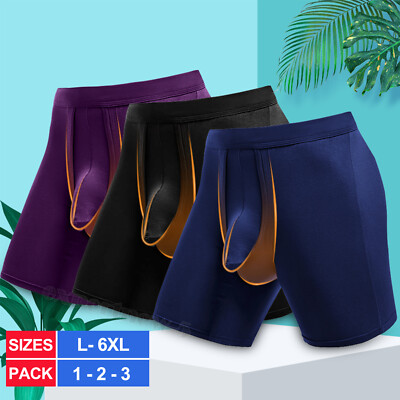 Pack of 1-3 Men Bamboo Anti Chafing Soft Comfort Long Leg Boxer Underwear Briefs