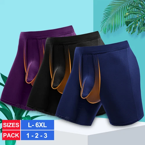 Pack of 1-3 Men Bamboo Anti Chafing Soft Comfort Long Leg Boxer Underwear Briefs - Picture 1 of 34