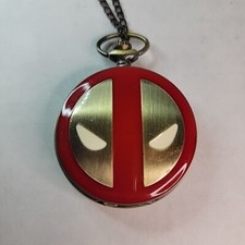 DEADPOOL QUARTZ POCKET WATCH WITH CHAIN - SIMULATED BRASS EXCELLENT CONDITION 