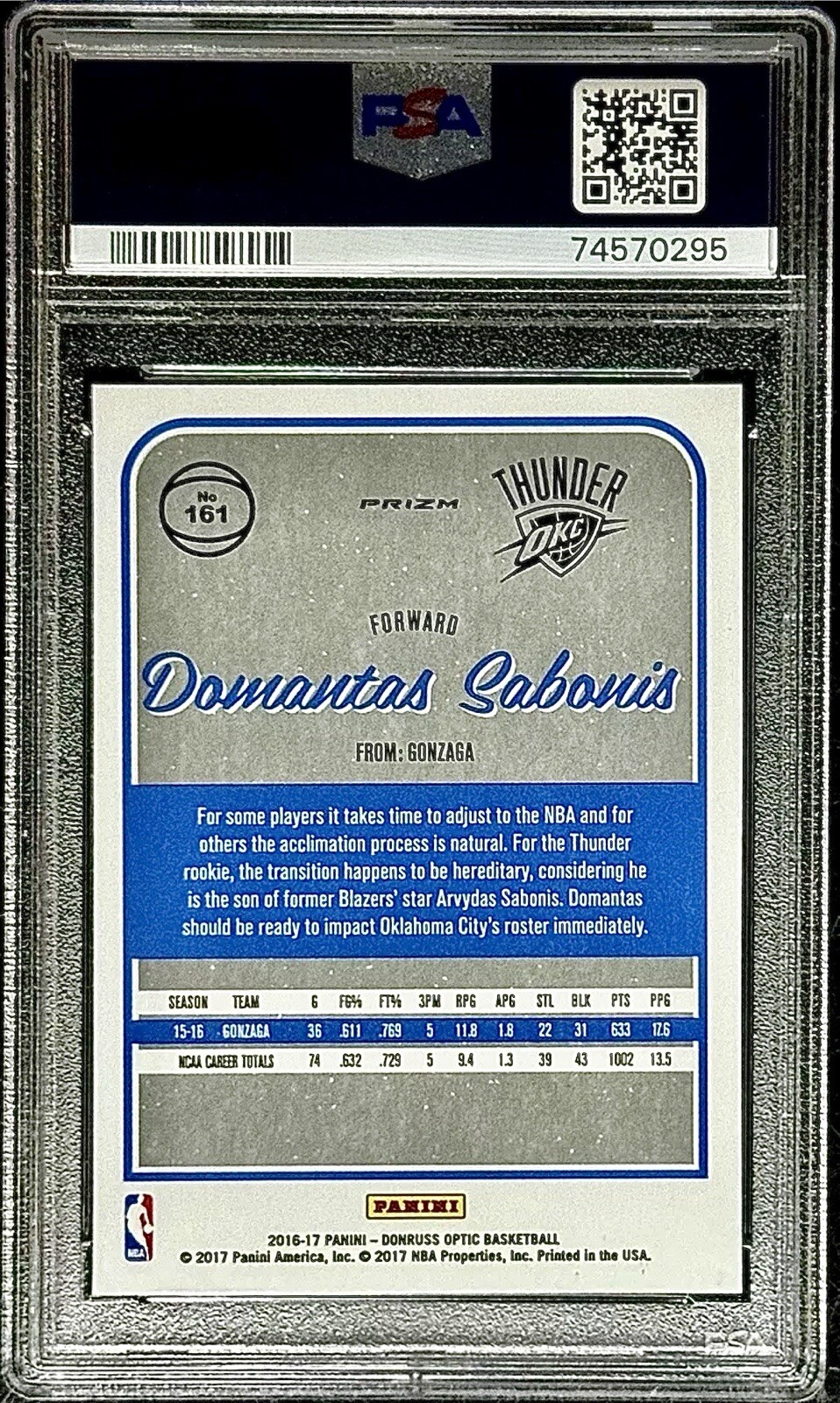 Domantas Sabonis PSA 10 - 2016 Optic #161 HOLO Rookie RC - Sacramento Kings view 4