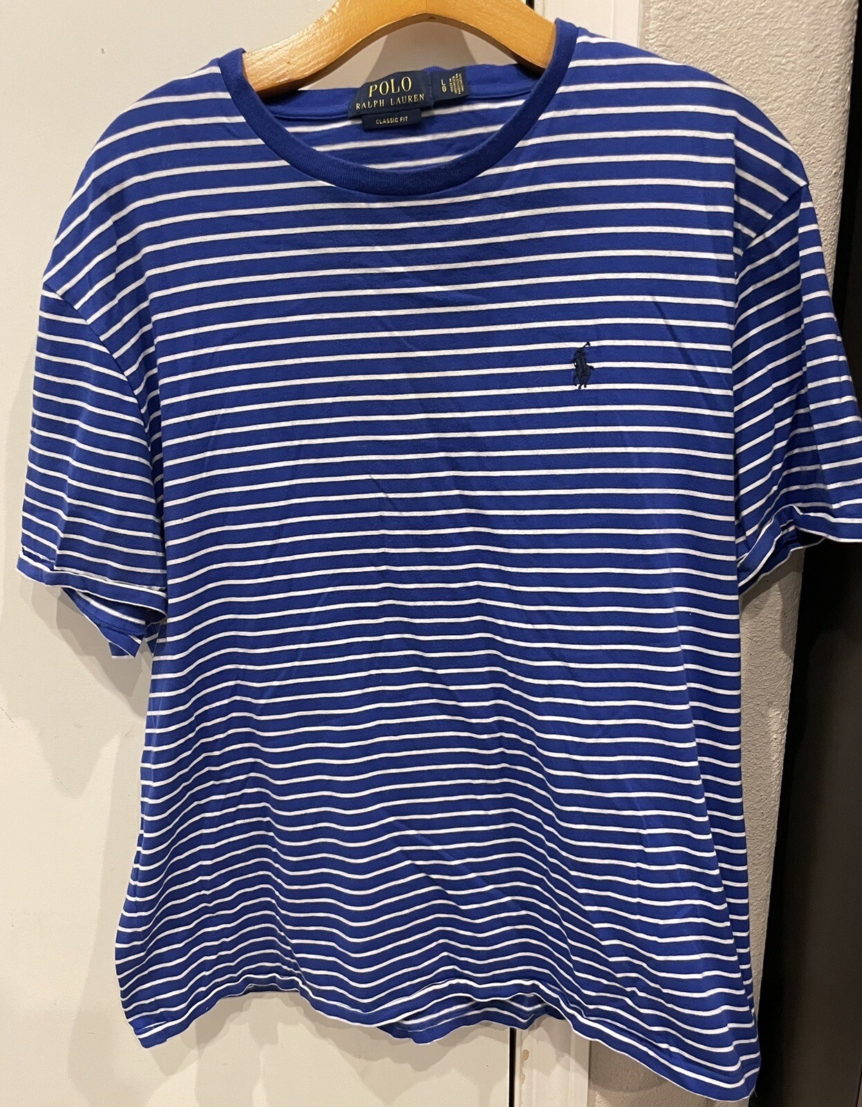 Polo Ralph Lauren Pony T shirt a righe blu vestibilità classica grande