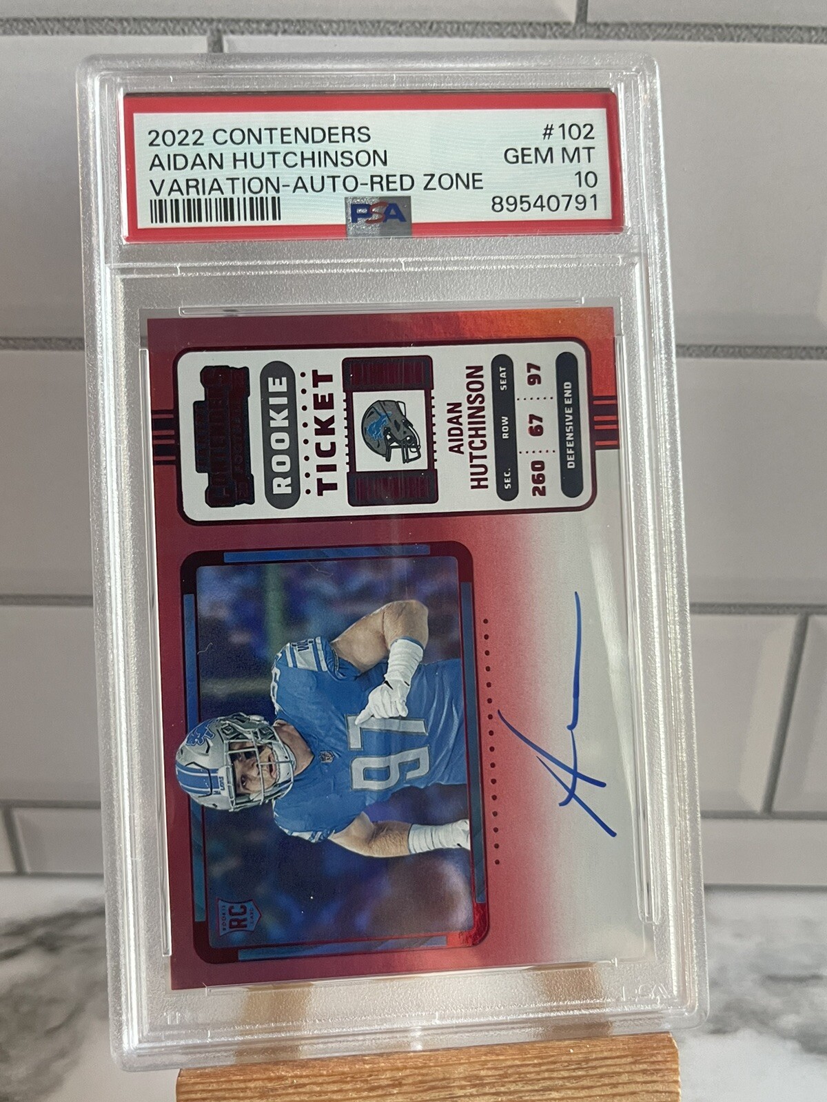 2022 Contenders | Aidan Hutchinson On Card Auto Red Zone | Lions RC PSA 10