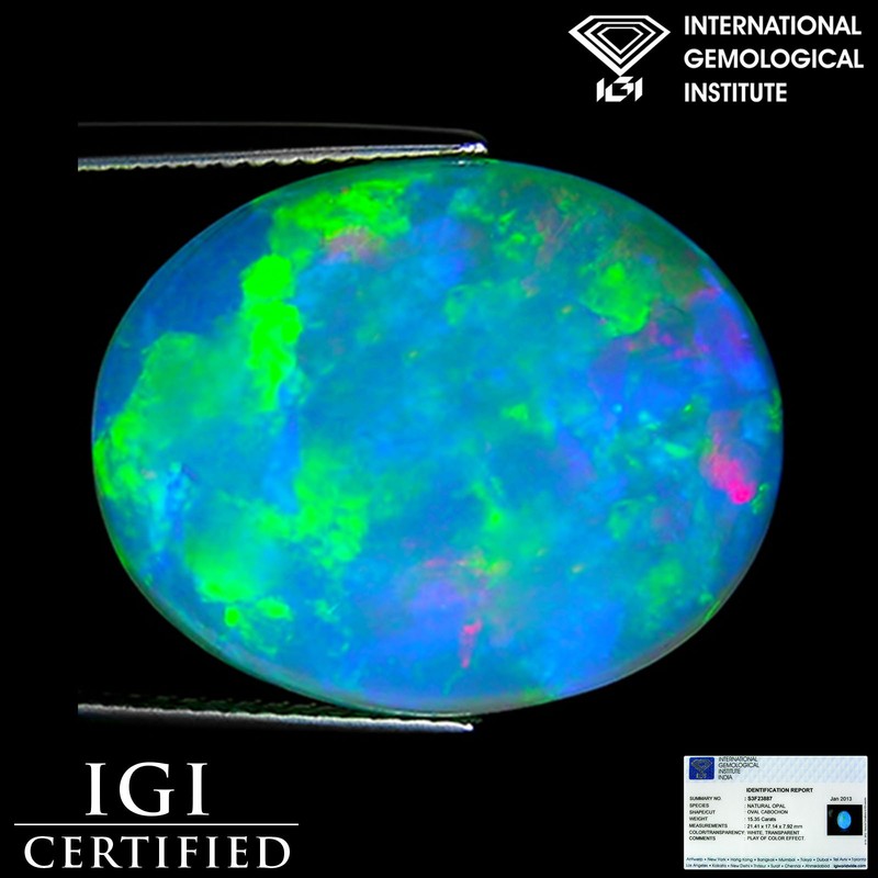 15.35 Ct IGI Certified Natural Ethiopian Opal Gemstone Oval Cabochon Cut
