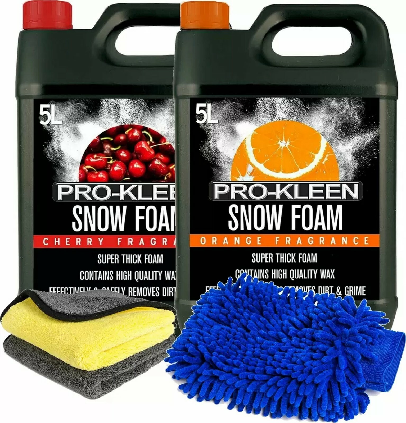 Prokleen Car Snow Foam Pre Wash Orange Cherry 10L Microfibre Cloth Mitt Valet