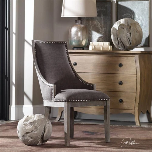 Uttermost Aidrian Transitional Wood and Fabric Accent Chair in Gray - Picture 7 of 8