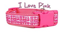 I Love Pink dog collar handmade adjustable buckle 1
