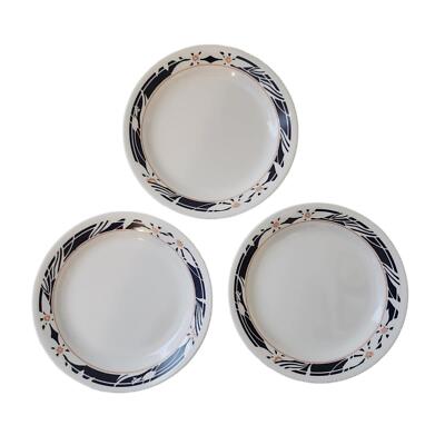 Corelle Nocturne Dessert Bread Plate White Blue Floral Band Pink Flower Set of 3