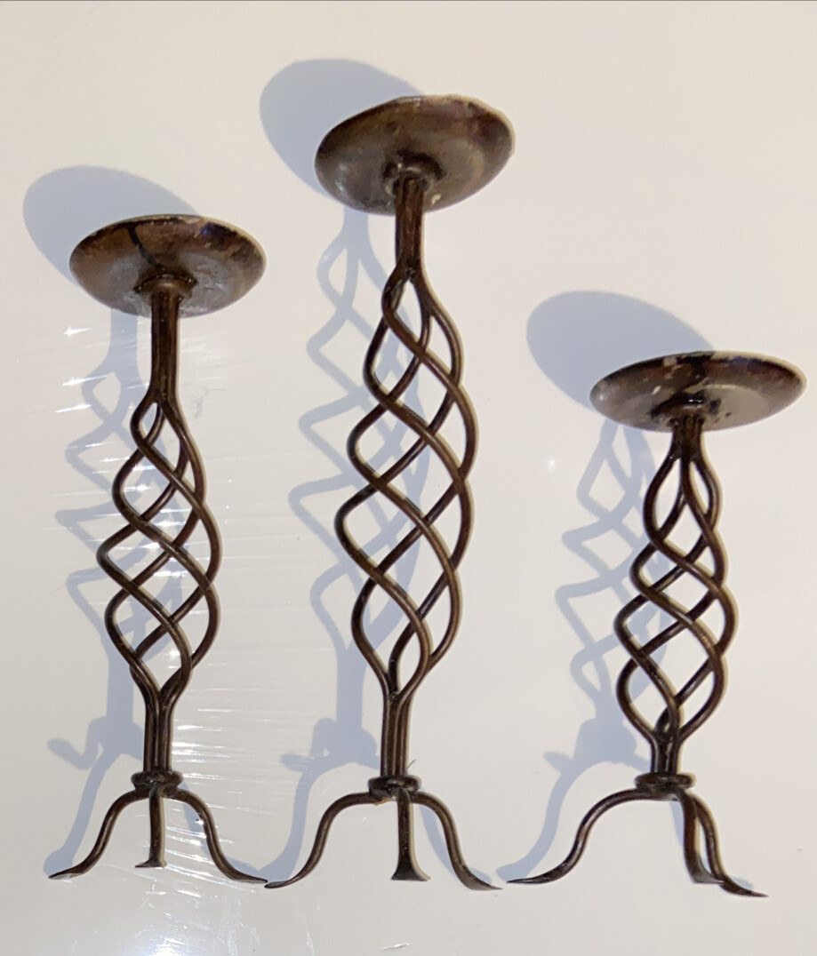 Set of 3 Twisted Rustic Metal Pillar Candle Holders eBay