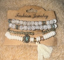 4Pcs/Set Women Elastic Multi Layered Boho Enamel Beaded Stackable Stretch Bracel