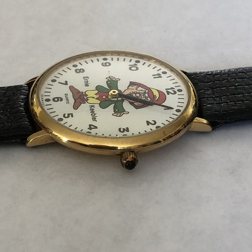 Vtg Ernie Keebler Elf Watch Germany Black Leather Band Advertising Premium - Picture 5 of 8