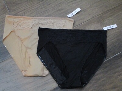 2-PACK SOMA VANISHING EDGE W/ LACE HIGH LEG PANTIES  BLACK/ AMBER SIZE XL