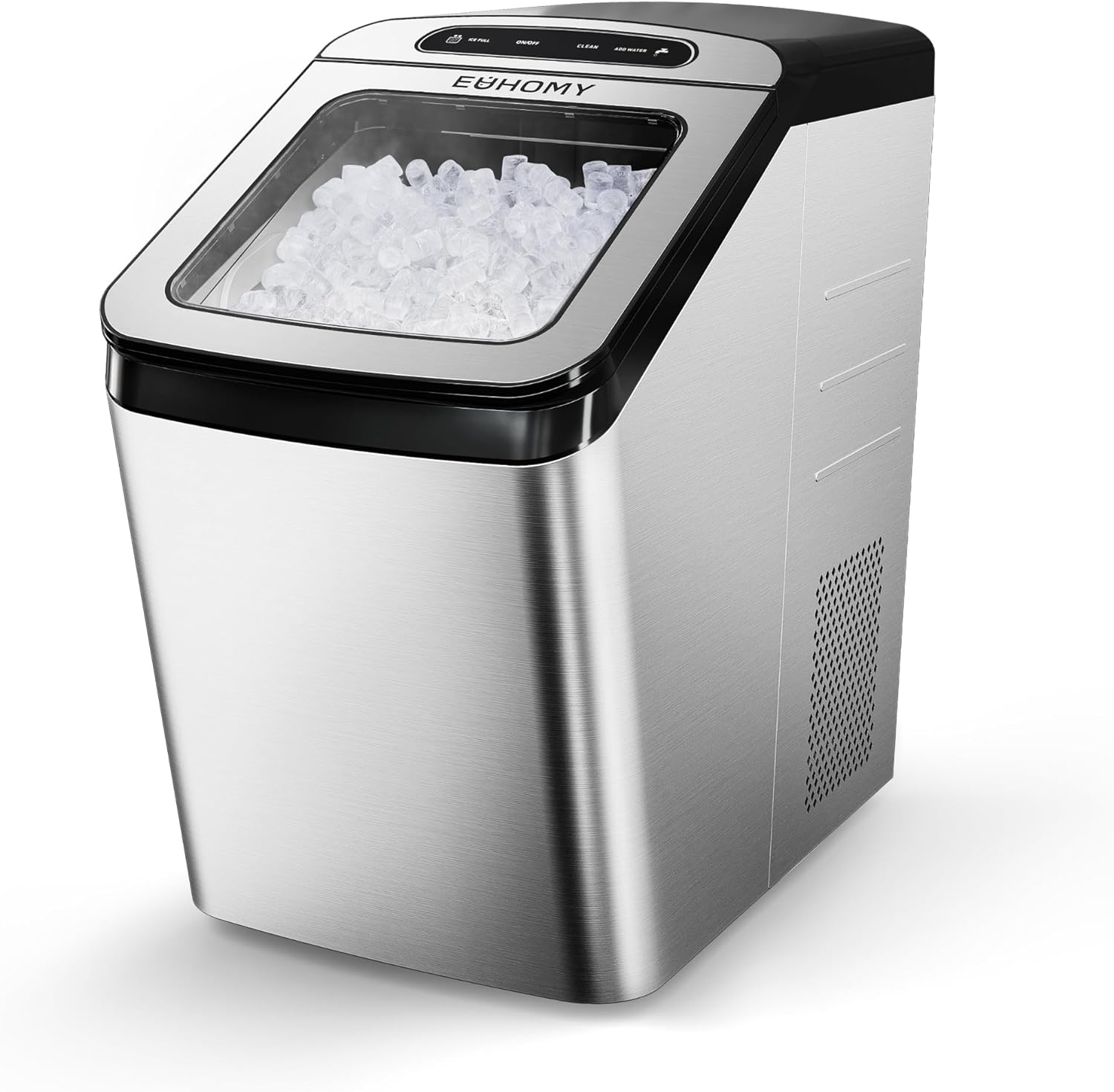 Portable Nugget Ice Maker with 34Lbs/Day Output, Dual Water Refill and Self-Cleaning Function