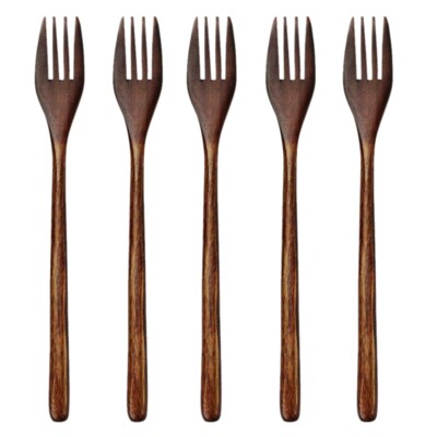 1X(Wooden Forks 5 Pieces -friendly Japanese Wood Salad Dinner Fork Tableware