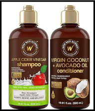 WOW Skin Science Apple Cider Vinegar Shampoo Conditioner Set with Coconut Av