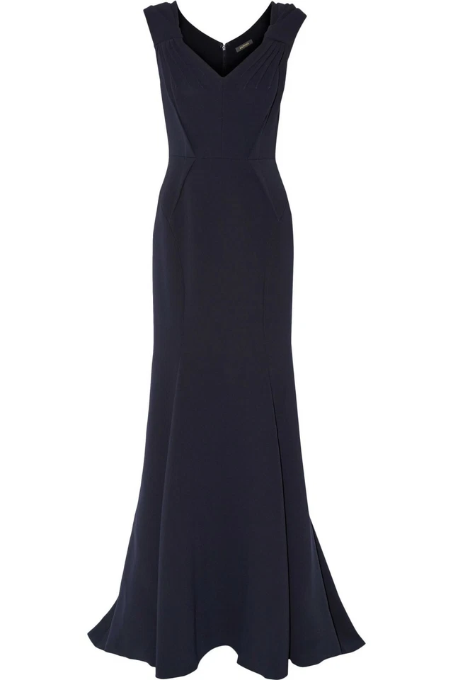 Maxi 6 Vestido Sirena ZAC POSEN Azul Marino Plisado Adhesionado Crepé Estructurado Bodycon Foto 3 de 4