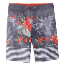 NWT Speedo Mens Swim Trunks, XL Aloha Stripe 21 Inch E-Board Shorts, Mesh Liner